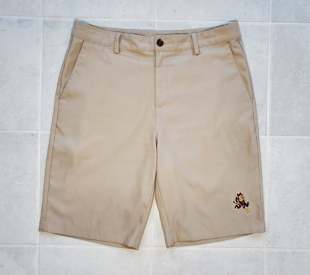Adidas Men's Size 32 Golf Shorts Khaki Three Stripe ASU Sparky Logo